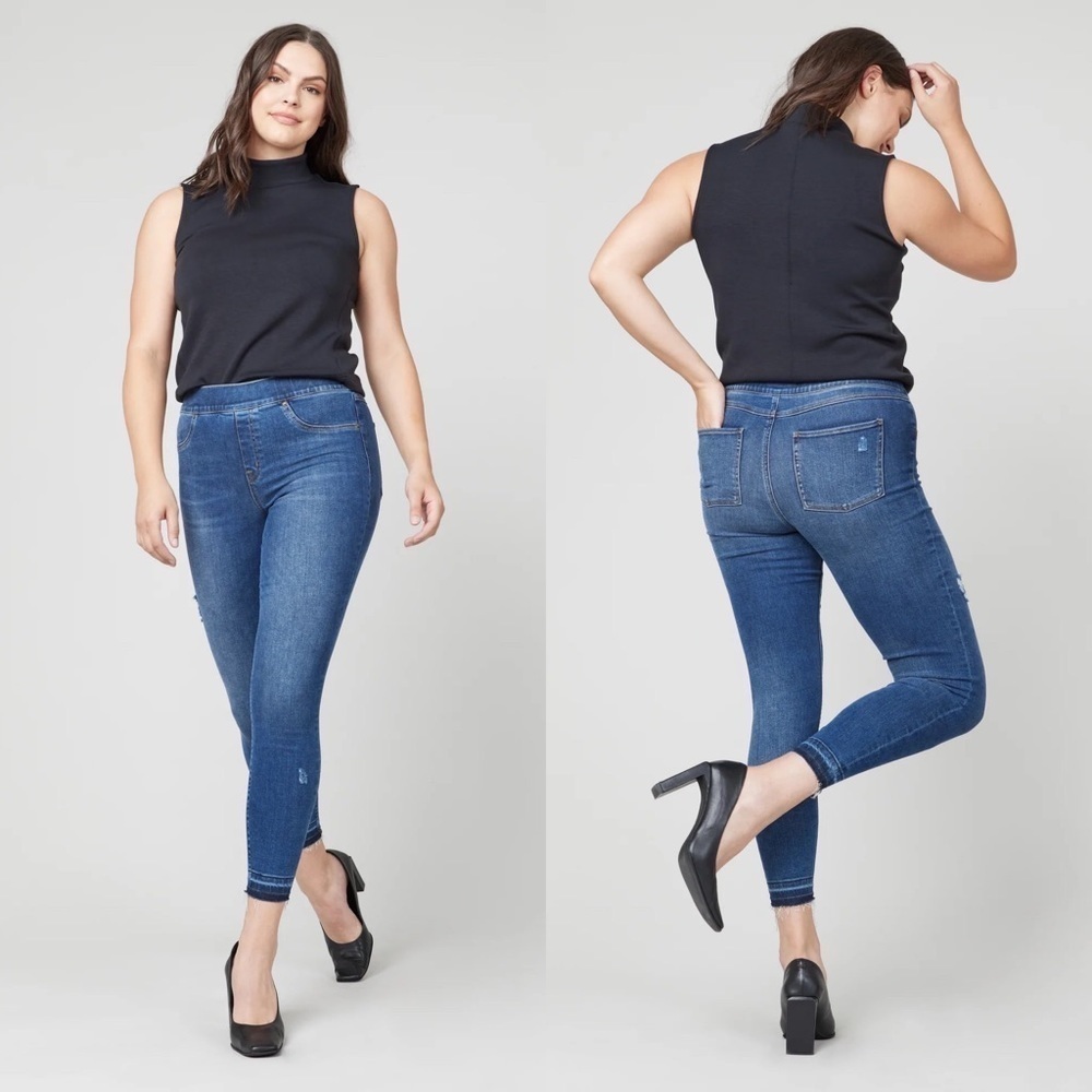 NWT Spanx Medium Distressed Ankle Skinny Jeans, Medium Wash 20203 $128